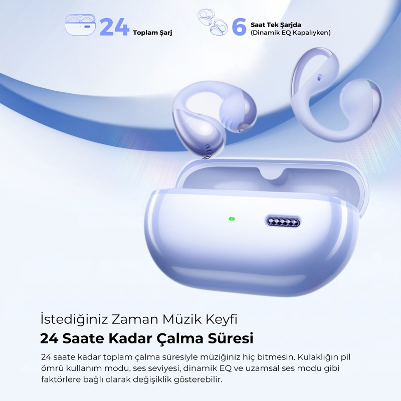 Soundpeats PearlClip Pro Hi-Res LDAC ENC OWS Kablosuz Bluetooth 6.0 Kulaklık Mor - 6