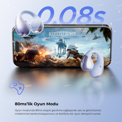 Soundpeats PearlClip Pro Hi-Res LDAC ENC OWS Kablosuz Bluetooth 6.0 Kulaklık Mor - 8