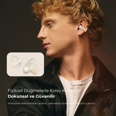 Soundpeats POP Clip Open-Ear ENC OWS Bluetooth 5.4 Kablosuz Kulaklık Bej - 2