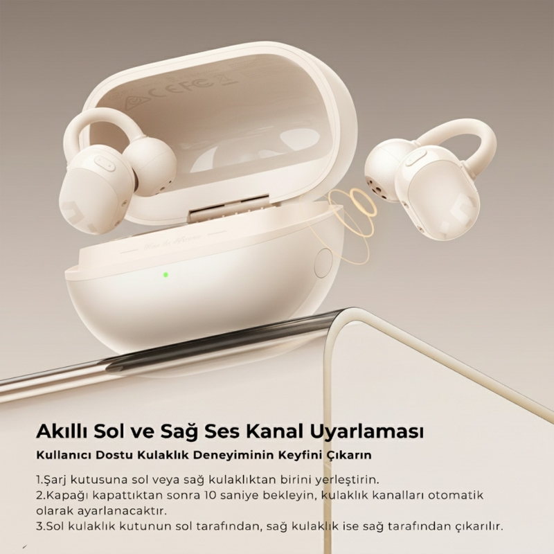 Soundpeats POP Clip Open-Ear ENC OWS Bluetooth 5.4 Kablosuz Kulaklık Bej - 5
