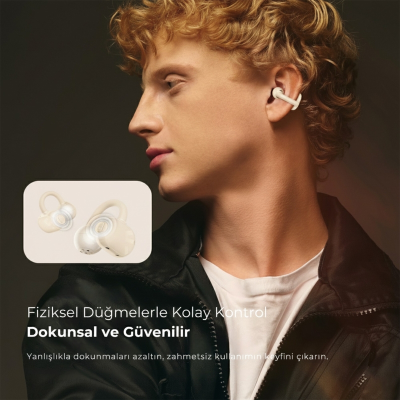 Soundpeats POP Clip Open-Ear ENC OWS Bluetooth 5.4 Kablosuz Kulaklık Bej - 2