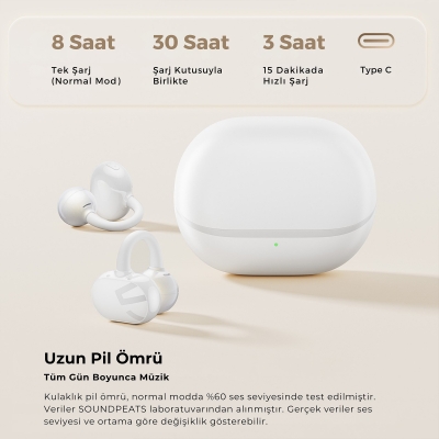 Soundpeats POP Clip Open-Ear ENC OWS Bluetooth 5.4 Kablosuz Kulaklık Beyaz - 4