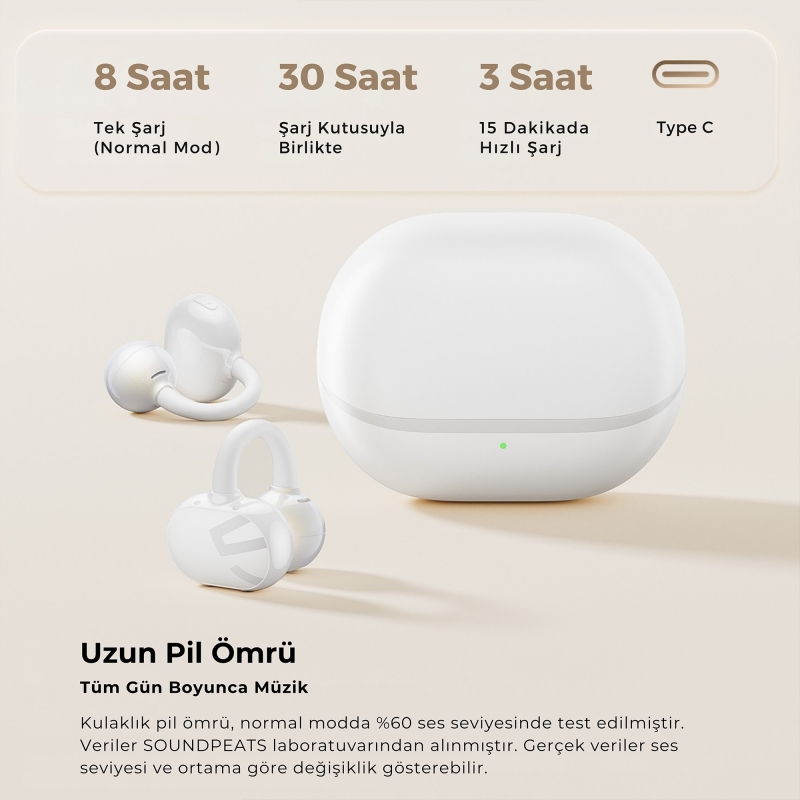 Soundpeats POP Clip Open-Ear ENC OWS Bluetooth 5.4 Kablosuz Kulaklık Beyaz - 4