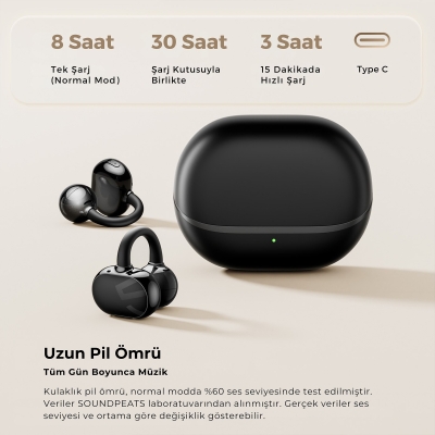 Soundpeats POP Clip Open-Ear ENC OWS Bluetooth 5.4 Kablosuz Kulaklık Siyah - 4