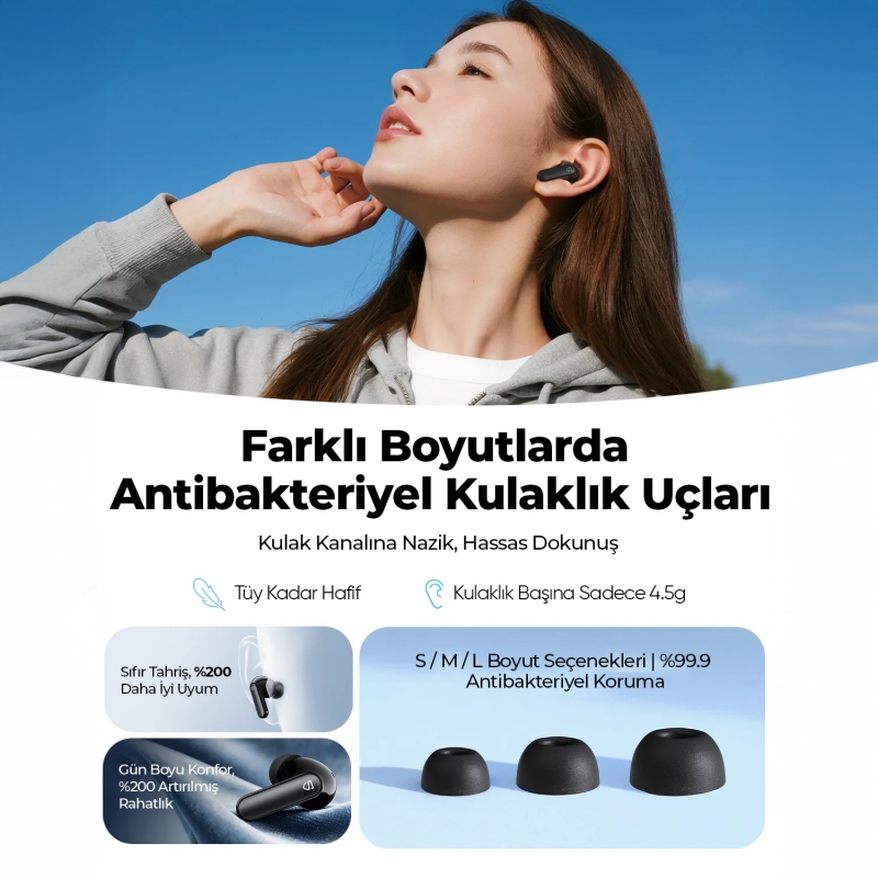 Soundpeats Q3 Pro Hibrit ANC ENC TWS Bluetooth 6.0 Kablosuz Kulak içi Kulaklık Siyah - 6