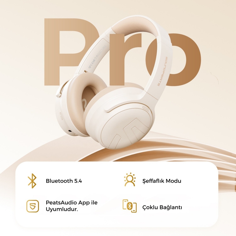 Soundpeats Space Pro Hi-Res LDAC Bluetooth 5.4 TWS Kablosuz Kulak üstü Kulaklık Bej - 2