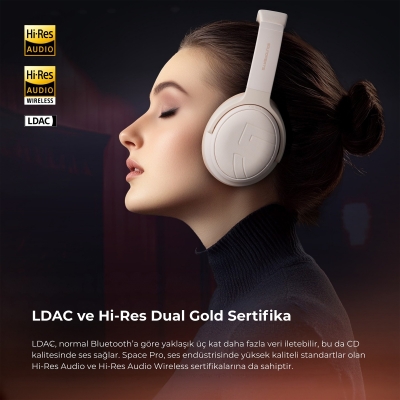 Soundpeats Space Pro Hi-Res LDAC Bluetooth 5.4 TWS Kablosuz Kulak üstü Kulaklık Bej - 7