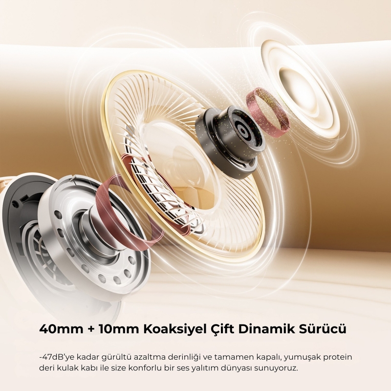 Soundpeats Space Pro Hi-Res LDAC Bluetooth 5.4 TWS Kablosuz Kulak üstü Kulaklık Bej - 6