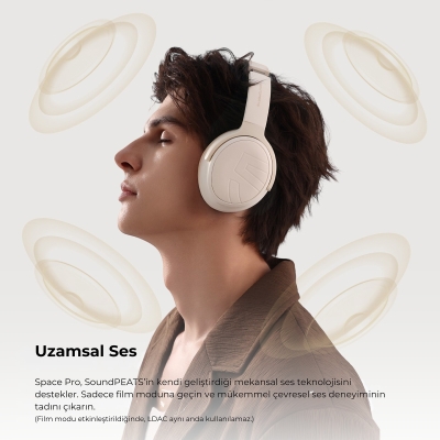 Soundpeats Space Pro Hi-Res LDAC Bluetooth 5.4 TWS Kablosuz Kulak üstü Kulaklık Bej - 9