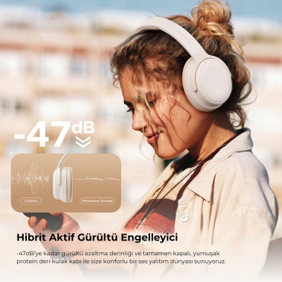 Soundpeats Space Pro Hi-Res LDAC Bluetooth 5.4 TWS Kablosuz Kulak üstü Kulaklık Bej - 5