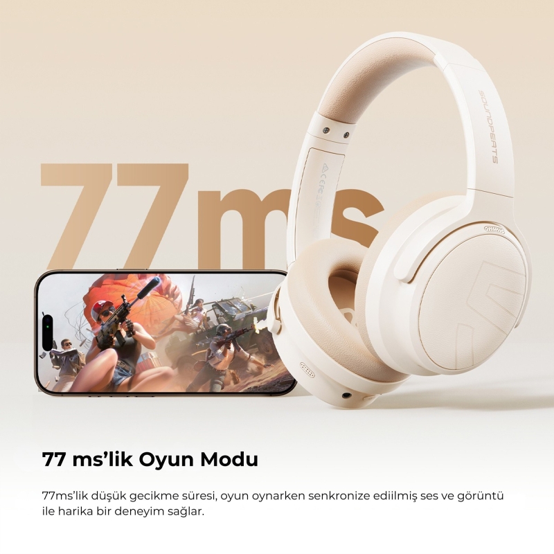 Soundpeats Space Pro Hi-Res LDAC Bluetooth 5.4 TWS Kablosuz Kulak üstü Kulaklık Bej - 4