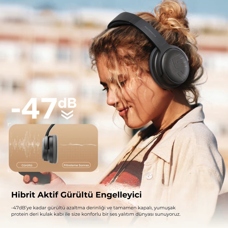 Soundpeats Space Pro Hi-Res LDAC Bluetooth 5.4 TWS Kablosuz Kulak üstü Kulaklık Siyah - 5