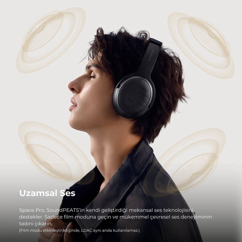 Soundpeats Space Pro Hi-Res LDAC Bluetooth 5.4 TWS Kablosuz Kulak üstü Kulaklık Siyah - 9