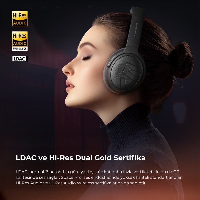 Soundpeats Space Pro Hi-Res LDAC Bluetooth 5.4 TWS Kablosuz Kulak üstü Kulaklık Siyah - 7