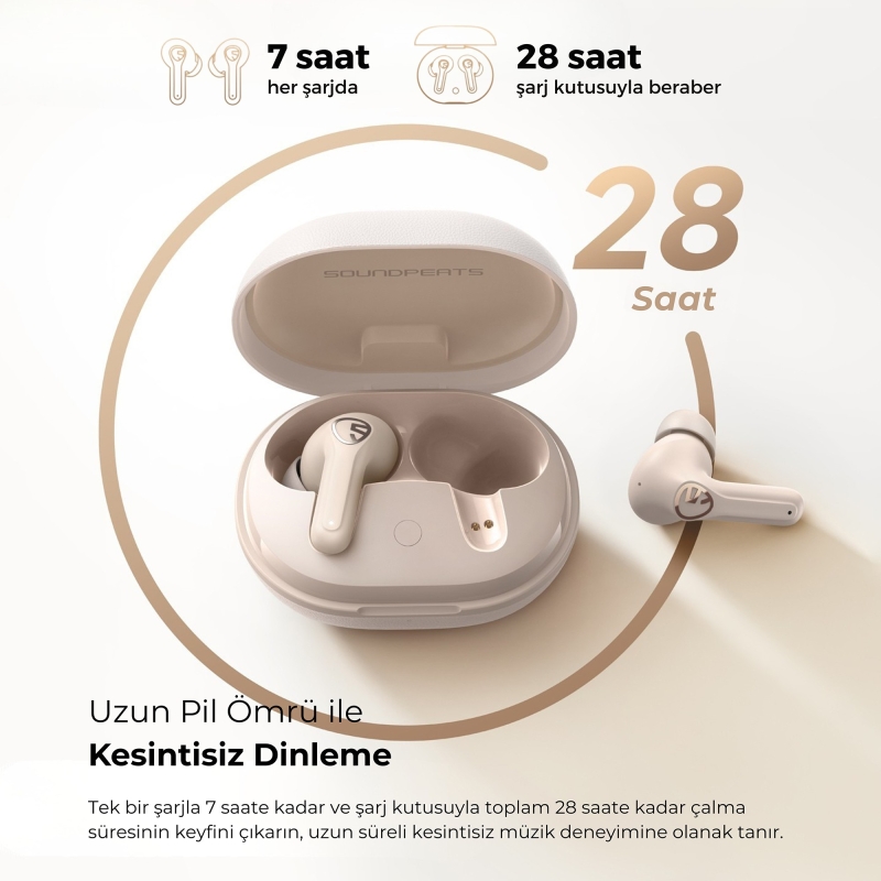 Soundpeats T3 Pro ANC TWS Bluetooth 5.4 Kablosuz Kulak içi Kulaklık Bej - 8