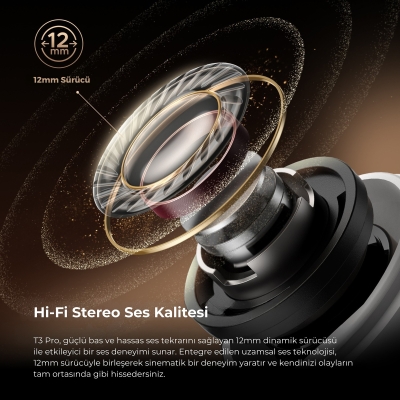 Soundpeats T3 Pro ANC TWS Bluetooth 5.4 Kablosuz Kulak içi Kulaklık Bej - 3