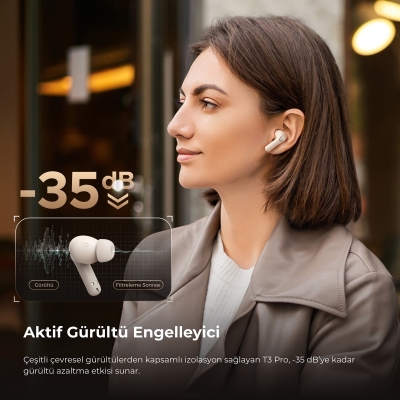 Soundpeats T3 Pro ANC TWS Bluetooth 5.4 Kablosuz Kulak içi Kulaklık Bej - 4
