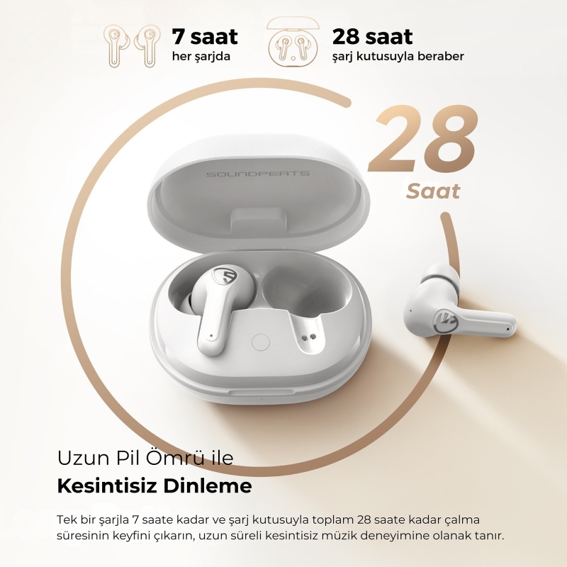 Soundpeats T3 Pro ANC TWS Bluetooth 5.4 Kablosuz Kulak içi Kulaklık Beyaz - 6