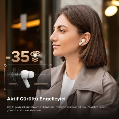 Soundpeats T3 Pro ANC TWS Bluetooth 5.4 Kablosuz Kulak içi Kulaklık Beyaz - 2
