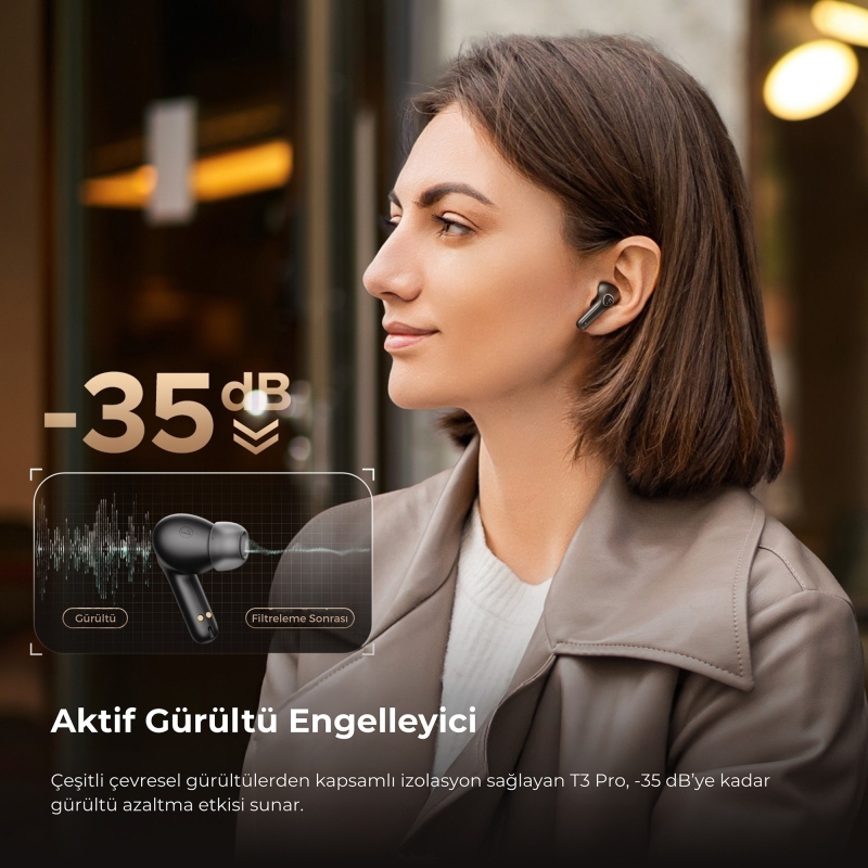Soundpeats T3 Pro ANC TWS Bluetooth 5.4 Kablosuz Kulak içi Kulaklık Siyah - 4
