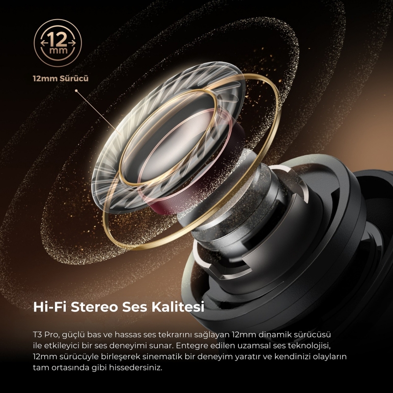 Soundpeats T3 Pro ANC TWS Bluetooth 5.4 Kablosuz Kulak içi Kulaklık Siyah - 3