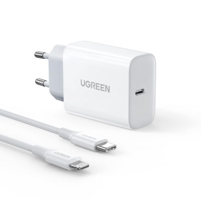 Ugreen 20W PD Şarj Cihazı ve PD to Lightning iPhone Data Şarj Kablosu 1 Metre - Ugreen