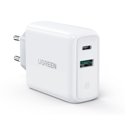 Ugreen 38W Çift Portlu USB-A ve Type-C PD QC Hızlı Şarj Cihazı Beyaz - Ugreen