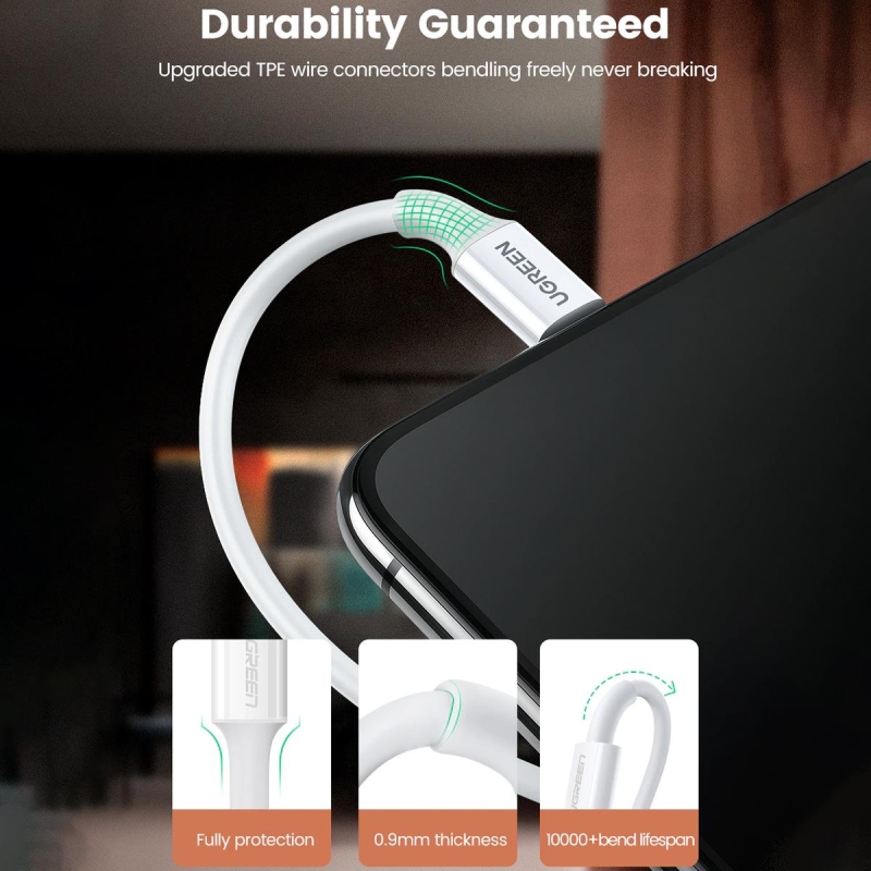 Ugreen iPhone Lightning 2.4A Data ve Şarj Kablosu Siyah 1 Metre - 2