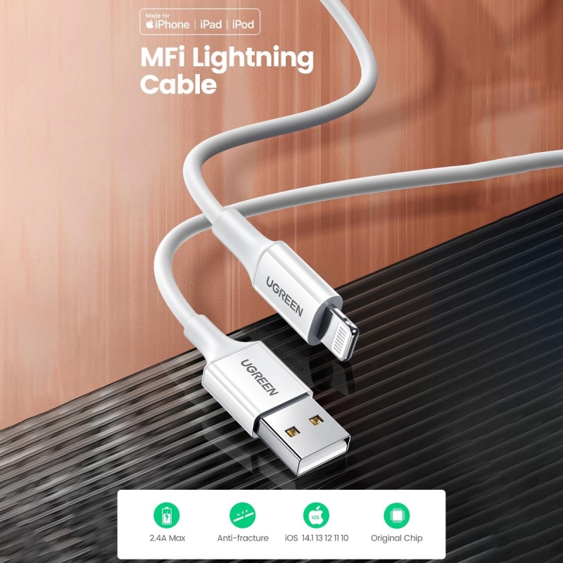Ugreen iPhone Lightning 2.4A Data ve Şarj Kablosu Siyah 1 Metre - 5