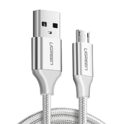 Ugreen Micro USB Örgülü Data ve Şarj Kablosu Beyaz 1 Metre - Ugreen