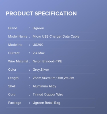 Ugreen Micro USB Örgülü Data ve Şarj Kablosu Beyaz 2 Metre - 6