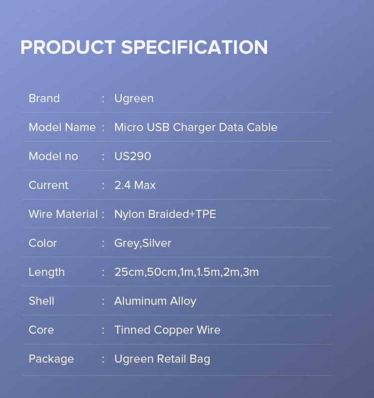 Ugreen Micro USB Örgülü Data ve Şarj Kablosu Beyaz 2 Metre - 6