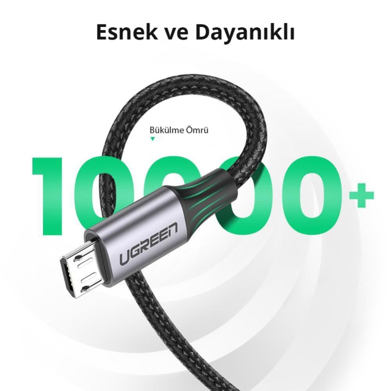 Ugreen Micro USB Örgülü Data ve Şarj Kablosu Beyaz 2 Metre - 4