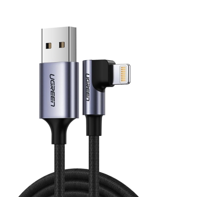 Ugreen Örgülü 90° Lightning iPhone Şarj ve Data Kablosu Siyah 1.5 Metre - Ugreen