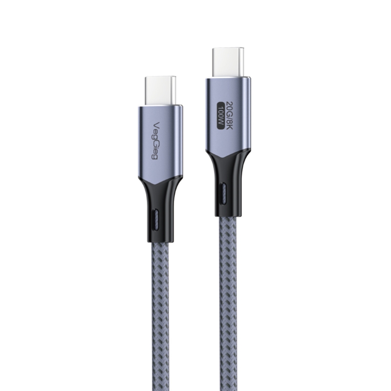 Veggieg 100W 5A USB3.2 Gen 2 20 Gbps 8K 60Hz Type-C Görüntü Şarj ve Data Kablosu 5 Metre - 1