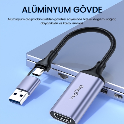 VegGieg 1080P 60Hz HDMI Video Capture Card USB 3.0 ve Type-C Görüntü Yakalama Kartı - 2