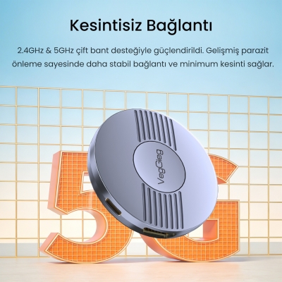 VegGieg 1080P 60Hz Kablosuz HDMI Görüntü ve Ses Aktarıcı Telefon TV Yansıtma Cihazı 2.4GHz & 5GHz Wireless Display Adaptör - 2
