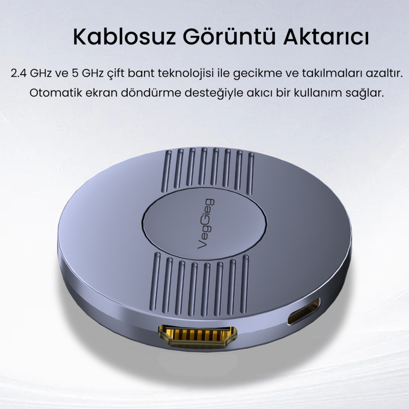 VegGieg 1080P 60Hz Kablosuz HDMI Görüntü ve Ses Aktarıcı Telefon TV Yansıtma Cihazı 2.4GHz & 5GHz Wireless Display Adaptör - 3