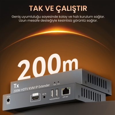 VegGieg 1080P Full HD 60Hz HDMI KVM IP Extender 200 Metre CAT5E/6 HDMI Menzil Genişletici Uzatıcı - 4
