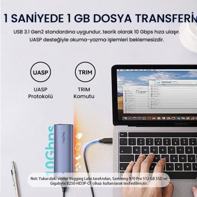 VegGieg 10Gbps USB 3.1 GeN2 M.2 SATA NGFF NVME SSD Disk Kutusu - 3