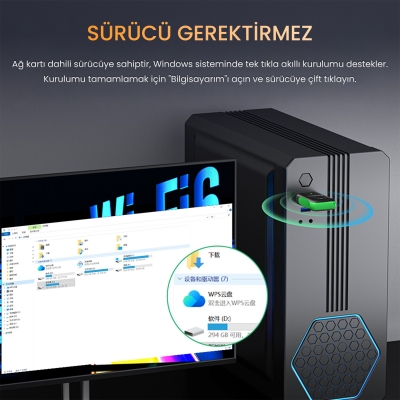 VegGieg 1100 Mbps Dual Band Wi-Fi 6 Alıcı ve Bluetooth 5.4 Adaptör Mini USB Dongle - 4