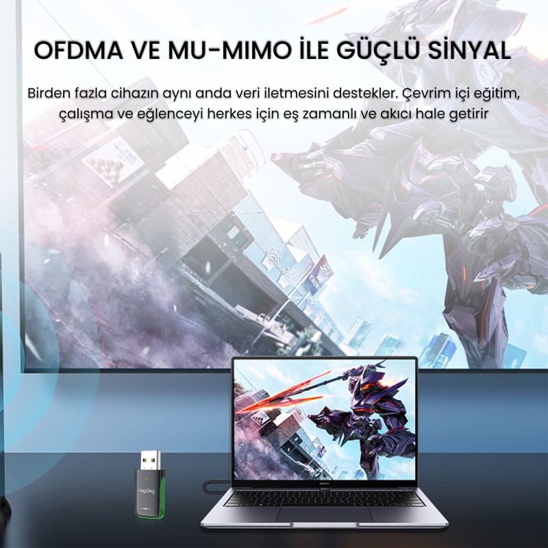 VegGieg 1100 Mbps Dual Band Wi-Fi 6 Alıcı ve Bluetooth 5.4 Adaptör Mini USB Dongle - 6