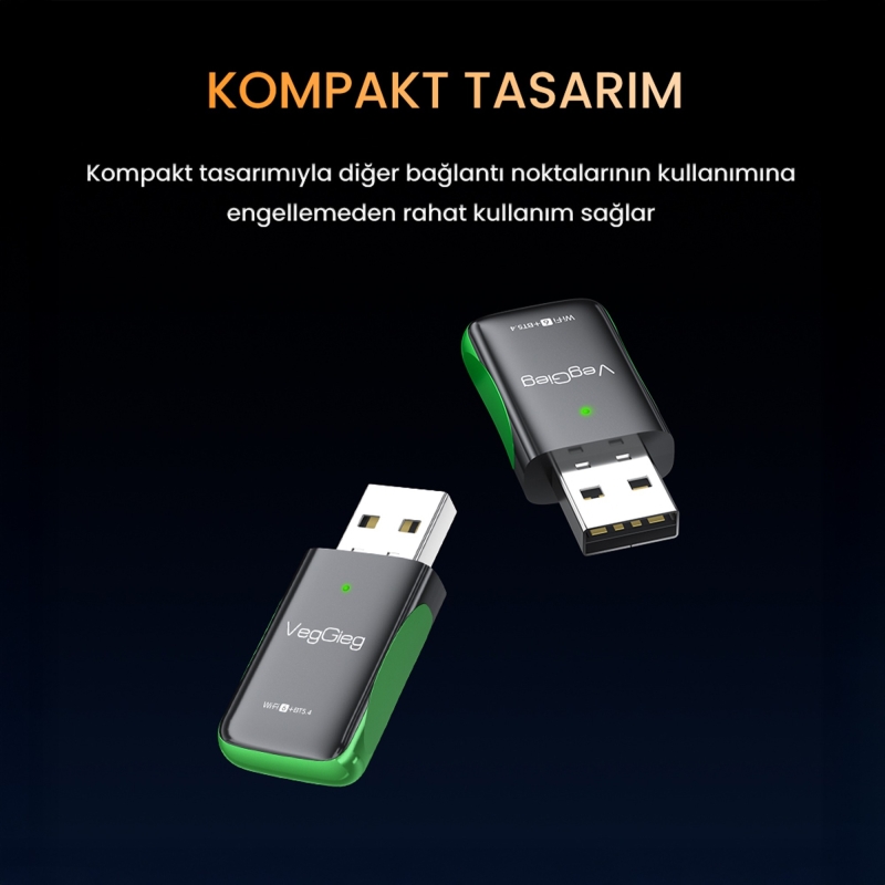 VegGieg 1100 Mbps Dual Band Wi-Fi 6 Alıcı ve Bluetooth 5.4 Adaptör Mini USB Dongle - 7