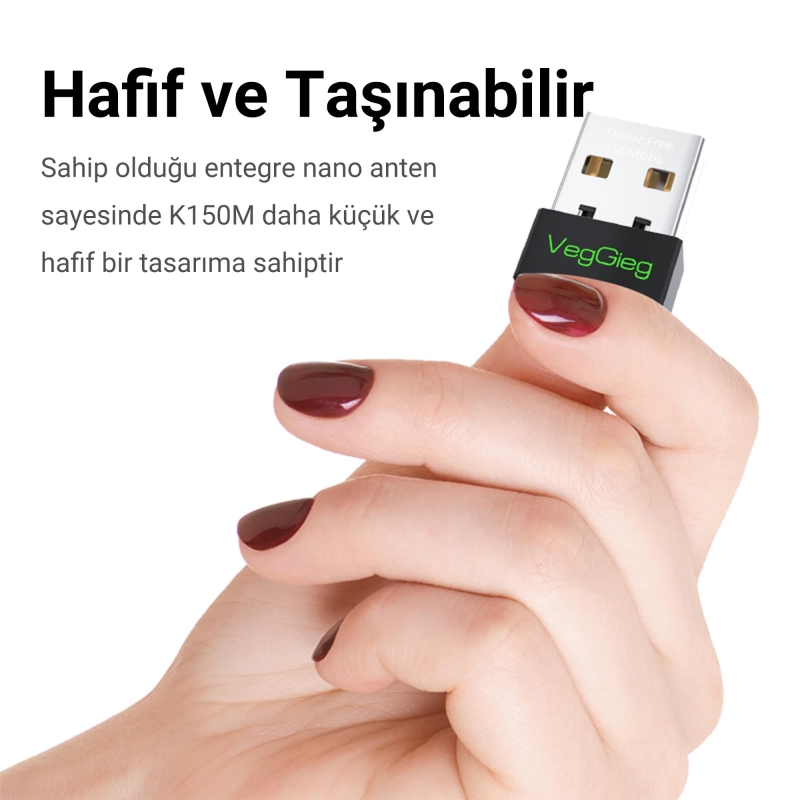 VegGieg 150 Mbps 2.4Ghz Kablosuz WiFi Alıcı Verici Nano USB Adaptör - 3