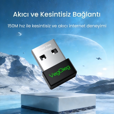 VegGieg 150 Mbps 2.4Ghz Kablosuz WiFi Alıcı Verici Nano USB Adaptör - 2
