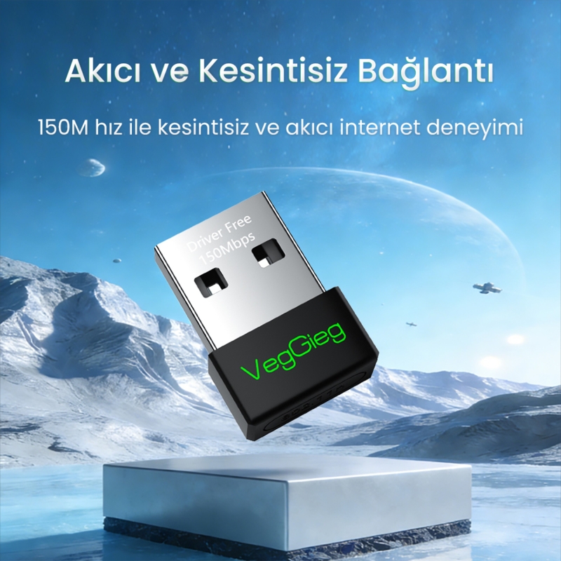 VegGieg 150 Mbps 2.4Ghz Kablosuz WiFi Alıcı Verici Nano USB Adaptör - 2