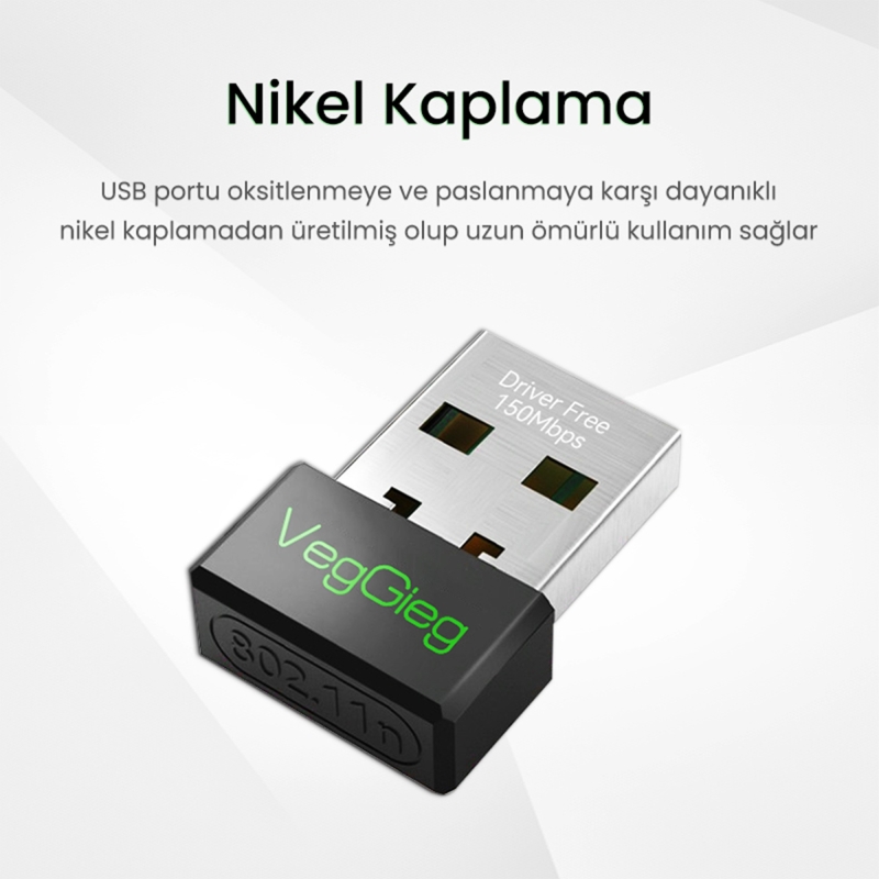 VegGieg 150 Mbps 2.4Ghz Kablosuz WiFi Alıcı Verici Nano USB Adaptör - 4