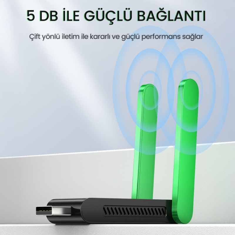 VegGieg 1400 Mbps 2.4GHz/5GHz Dual Band Gigabit Alıcı Verici USB WiFi Adaptör - 2