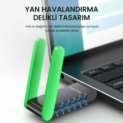 VegGieg 1400 Mbps 2.4GHz/5GHz Dual Band Gigabit Alıcı Verici USB WiFi Adaptör - 6