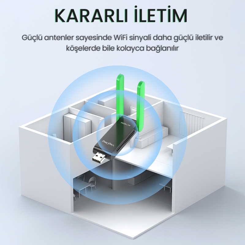 VegGieg 1400 Mbps 2.4GHz/5GHz Dual Band Gigabit Alıcı Verici USB WiFi Adaptör - 3